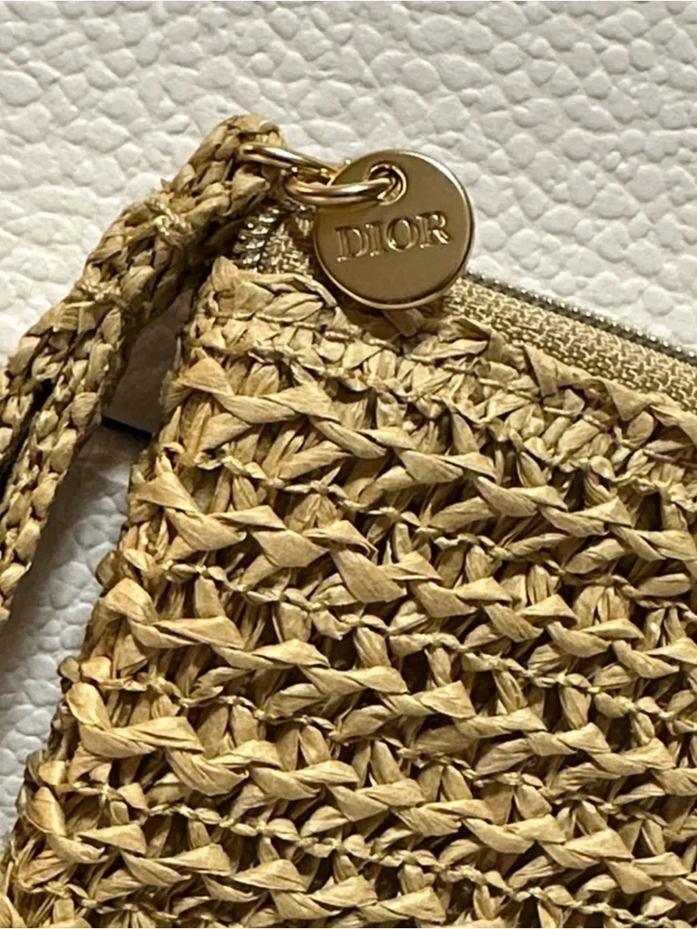 Dior Beauty Tan Woven Raffia Pouch with added Pearl crossbody strap 🤩
